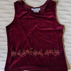 Maroon Velvet Embroidered Tank